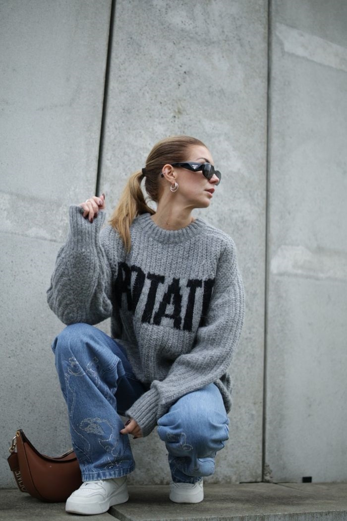 Rotate, Knitted Logo Sweater, Charcoal gray